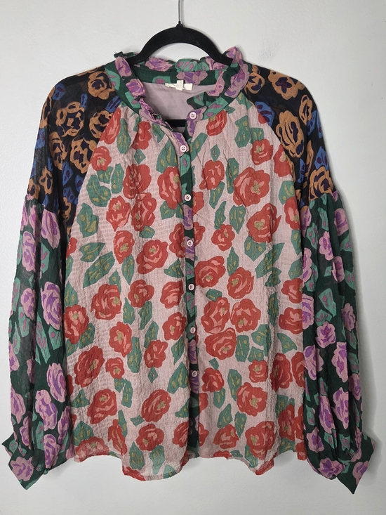JODIFL Tops - Jodiful Colorful Flower Pattern Button Up Blouse
